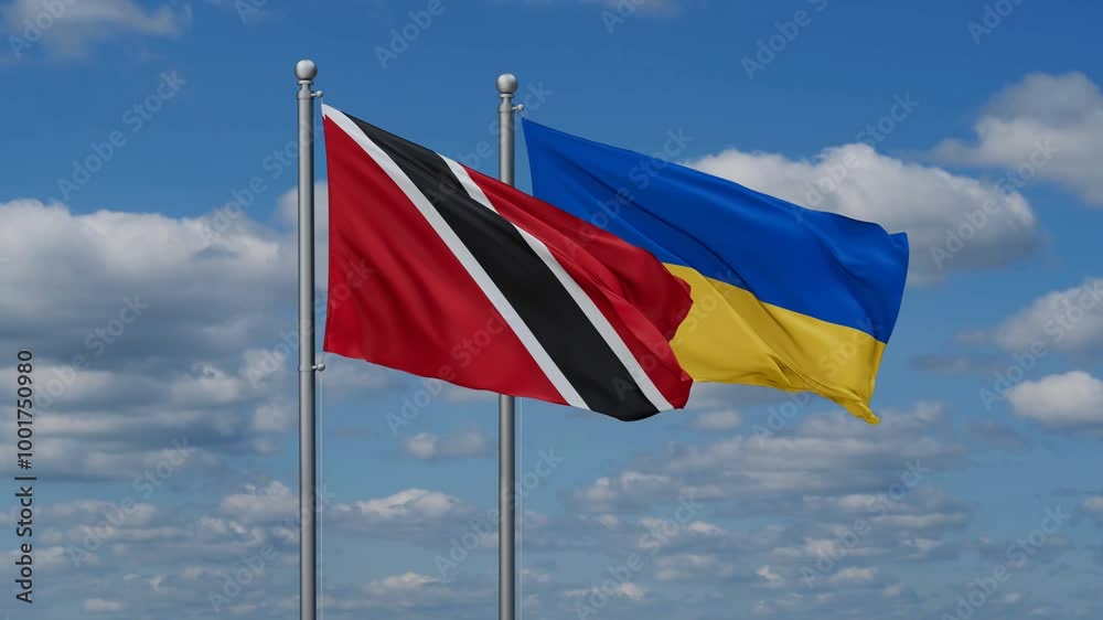 Ukraine and Trinidad and Tobago flags flying together, video concept of the relationship, two country relations concept Ukraine and Trinidad and Tobago flags flying together, video concept of the relationship, two country relations concept