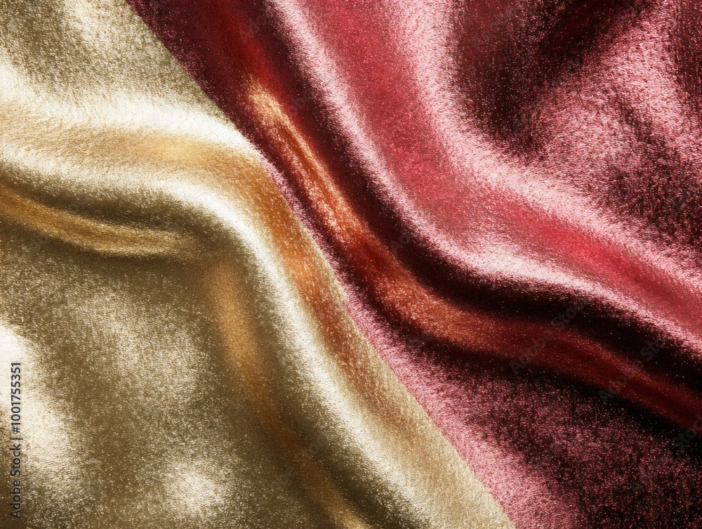 Luxurious Shiny Gold and Red Satin Fabric Draping with Elegant Flow Luxurious Shiny Gold and Red Satin Fabric Draping with Elegant Flow