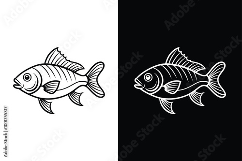 Fish icon black lineout Vector icon isolated on black and white background.