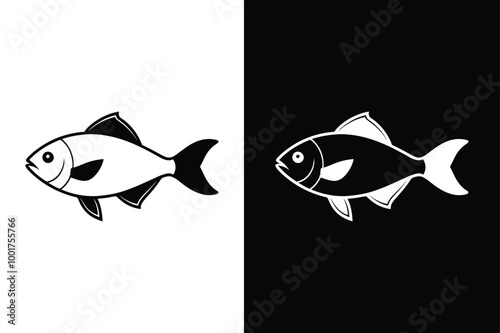 Fish icon black lineout Vector icon isolated on black and white background.