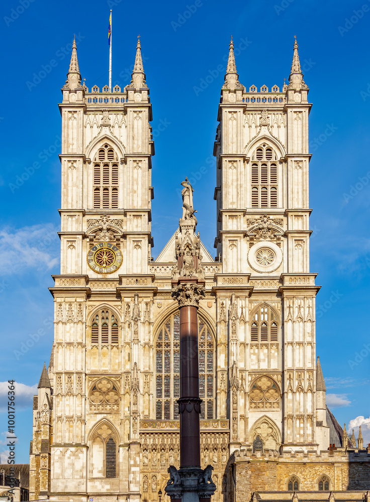 Westminster Abbey facade at sunset, London, UK Westminster Abbey facade at sunset, London, UK