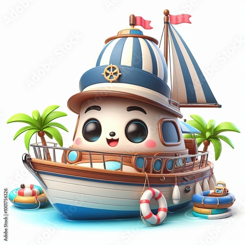 cute yacht Cartoon 3d Generative AI

