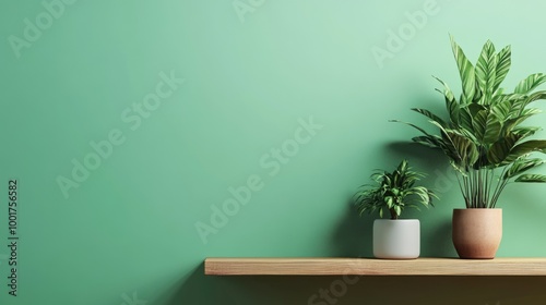 Minimalist Green Interior Design with Nature-inspired Decor and Table Shelf