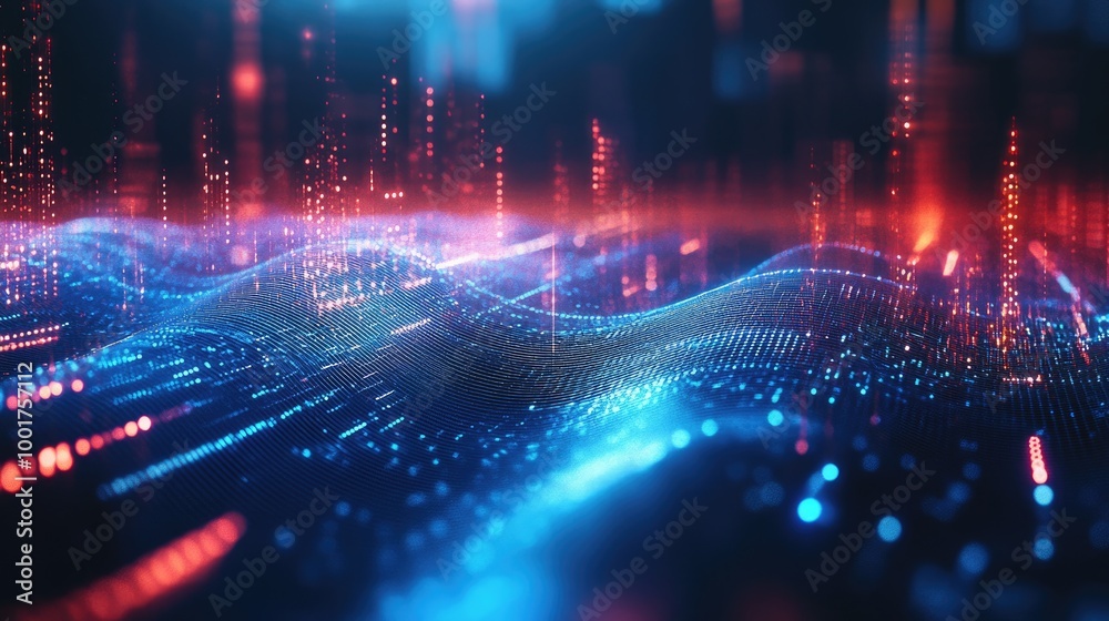 Obraz premium Futuristic Sound Wave. Abstract Audio Technology in Blue Digital Style