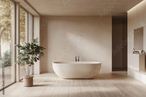 Contemporary Beige Bathroom with Open Shower: Modern Interior Design