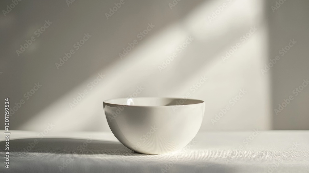Minimalist white ceramic bowl in soft natural lighting