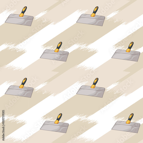 Putty knife, seamless pattern. Working with a spatula. Vector illustration.