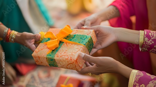 Hands Exchanging Colorful Gifts in Celebration