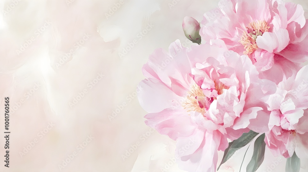 Delicate Pink Peonies in Soft Watercolor Background Delicate Pink Peonies in Soft Watercolor Background