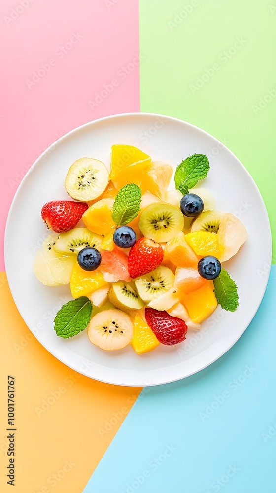 Vibrant Fruit Salad Artfully Arranged on a Plate