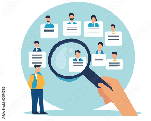 Recruitment and Hiring Process Concept: HR Selecting Candidates to Fill Vacant Job Positions, Flat Minimalist SVG Vector