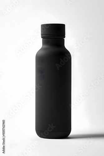 Minimalist Black Metal Water Bottle on a Neutral Background