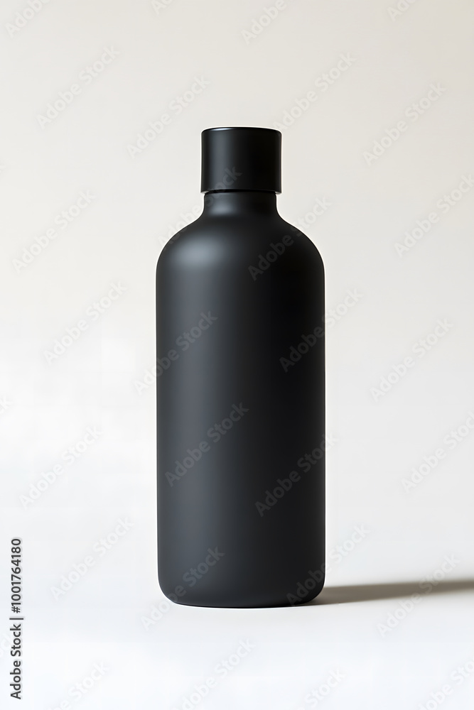 Minimalist Black Metal Water Bottle on a Neutral Background Minimalist Black Metal Water Bottle on a Neutral Background