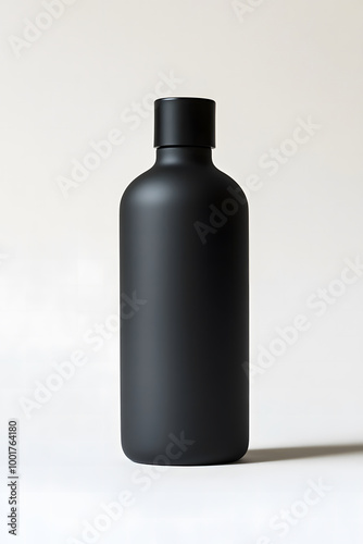 Minimalist Black Metal Water Bottle on a Neutral Background