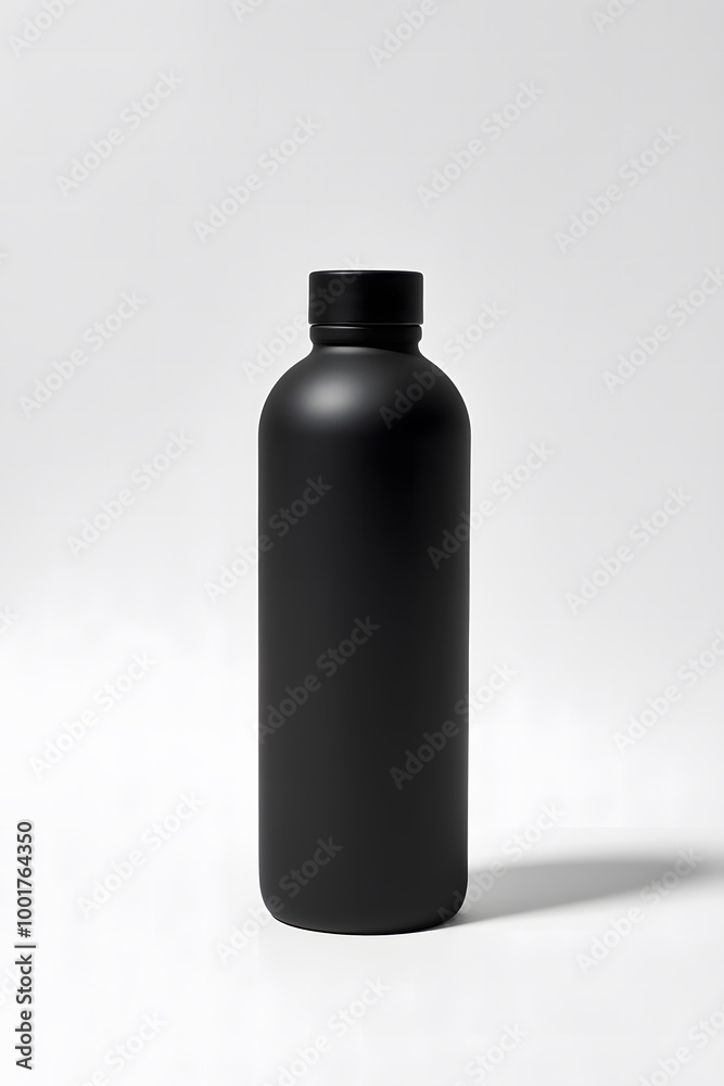 Minimalist Black Metal Water Bottle on a Neutral Background Minimalist Black Metal Water Bottle on a Neutral Background