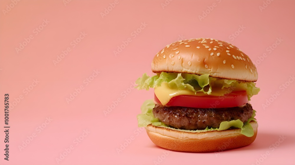 Classic Hamburger on Simple Pink Background Classic Hamburger on Simple Pink Background