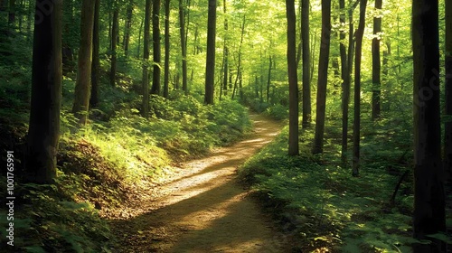 Serene Winding Path Through Lush Green Forest