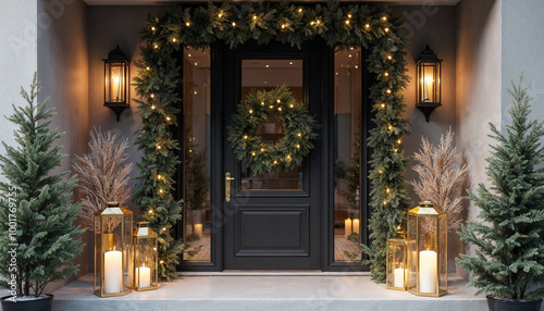 Modern Christmas Entryway with Garland and Candles