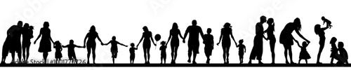 Family parents and kids outdoor activities in park silhouettes set collection. People seniors adults teens kids having fun playing together outside silhouette. hand drawn. Not AI, Vector illustration