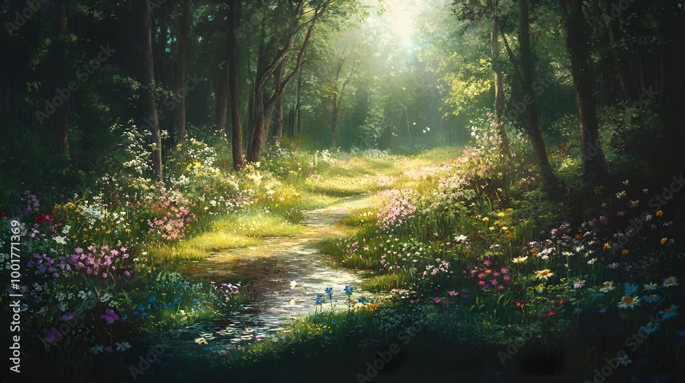 Fototapeta premium Enchanted Clearing in a Magical Forest