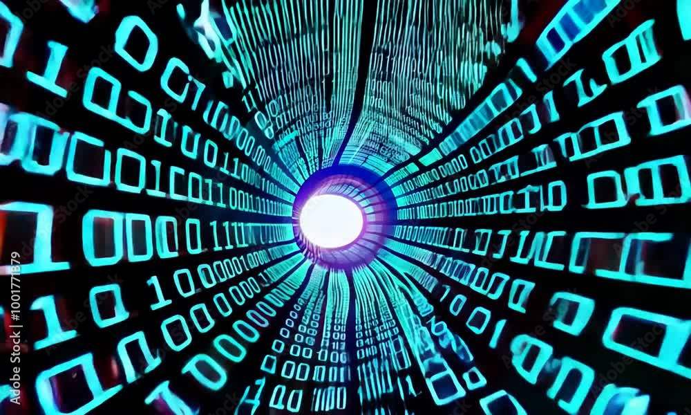 Futuristic abstract digital tunnel with binary code, Flow of data and information over the network Futuristic abstract digital tunnel with binary code, Flow of data and information over the network