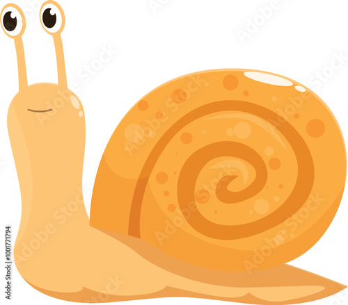 Cartoon illustration of a happy snail with an orange spiral shell, suitable for children's books or educational materials