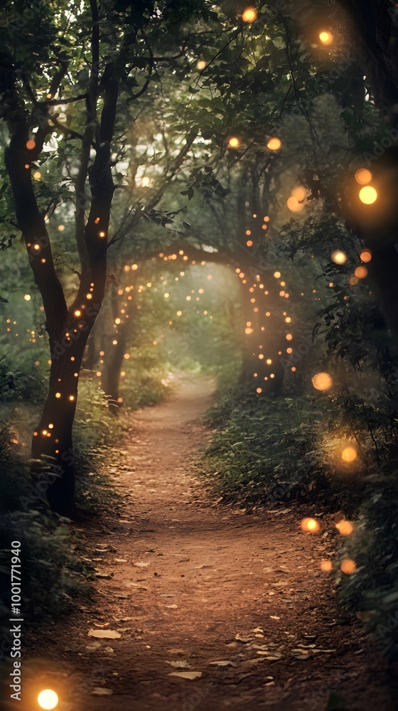 Fototapeta premium Mysterious Illuminated Path in Enchanted Forest