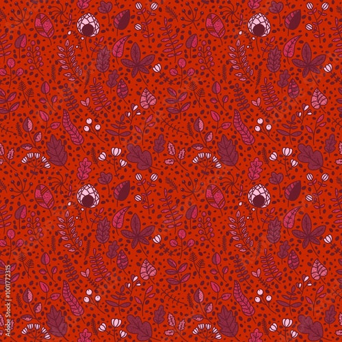 Autumn floral seamless leaves pattern for wrapping paper and fabrics