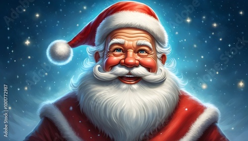 portrait of santa claus on a festive blue background for christmas