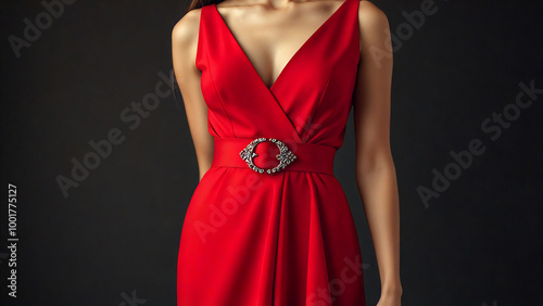 beautiful red dress with belt, fashion