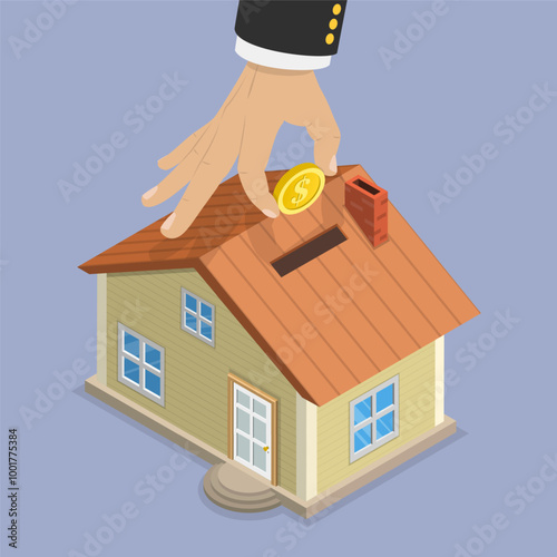 3D Isometric Flat Vector Illustration of Property Investment, Buying a New Property
