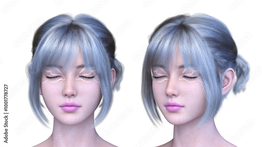 女性の顔アップ　3DCGレンダリング