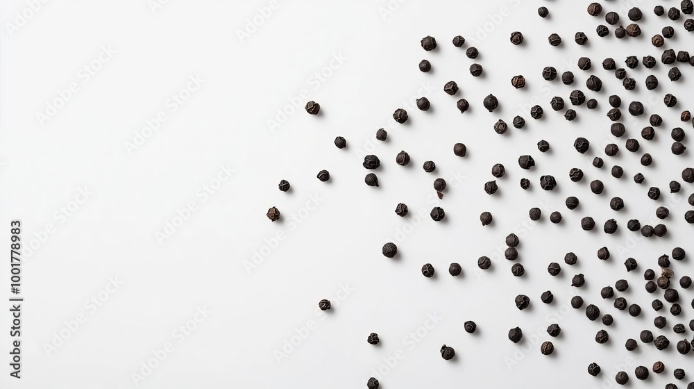 Fototapeta premium Black Peppercorns Scattered on White Background