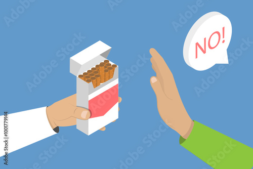 3D Isometric Flat Vector Illustration of Stop Smoking, Avoiding Nicotine and Addiction