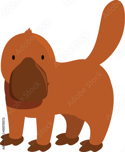 Cute platypus standing and wagging its tail cartoon illustration