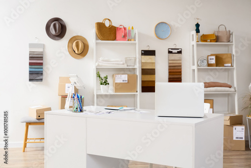 Seller's workplace with lap...