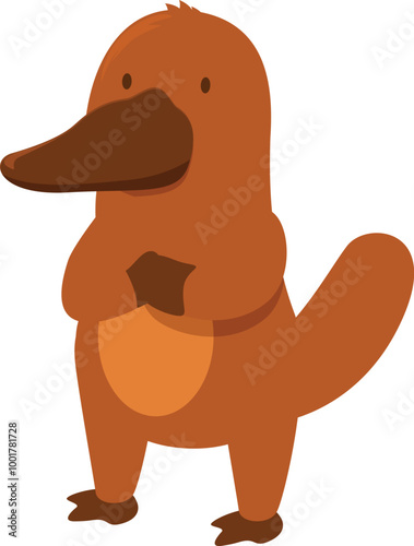 Cartoon platypus standing on two legs holding its hands in front of its belly