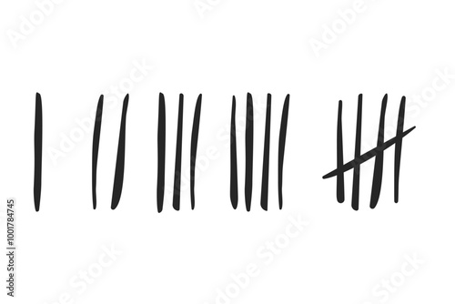 Set of tally marks or hash marks from one to five in simple black stokes vector