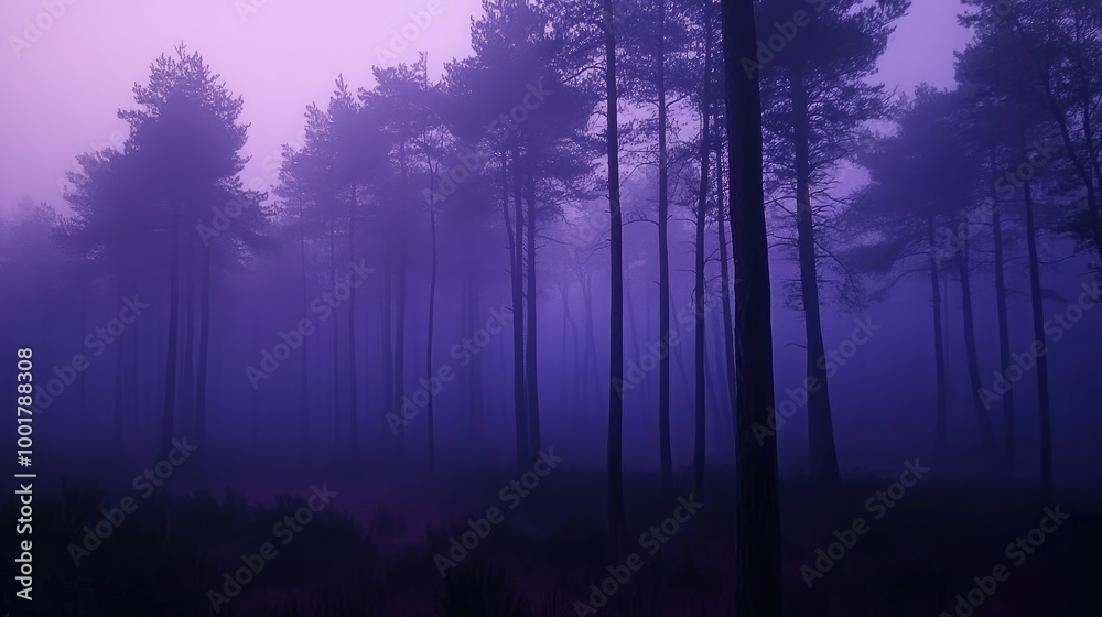 Dark and mysterious misty forest at twilight Dark and mysterious misty forest at twilight