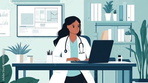 Doctor spouse working at a desk in a professional setting