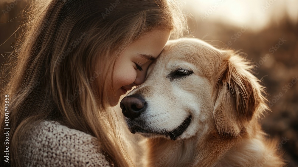 Girl enjoying a heartfelt moment with her dog. 4k illustration Girl enjoying a heartfelt moment with her dog. 4k illustration