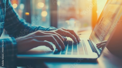 Man typing on a laptop while browsing the internet. 4k illustration