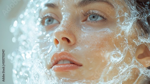 Close-Up Portrait of a Woman with Water Drops on Her Face