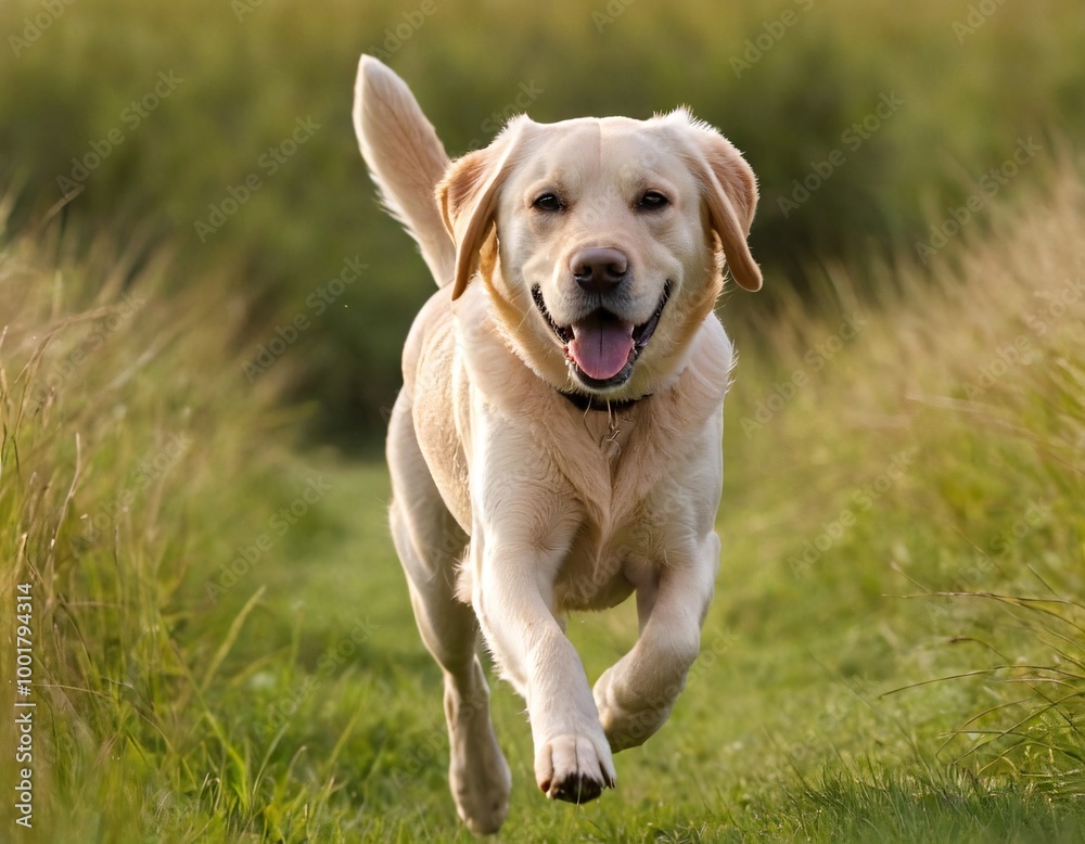 Spring, summer concept, playful happy pet dog puppy running in the grass and listening with funny ears Spring, summer concept, playful happy pet dog puppy running in the grass and listening with funny ears