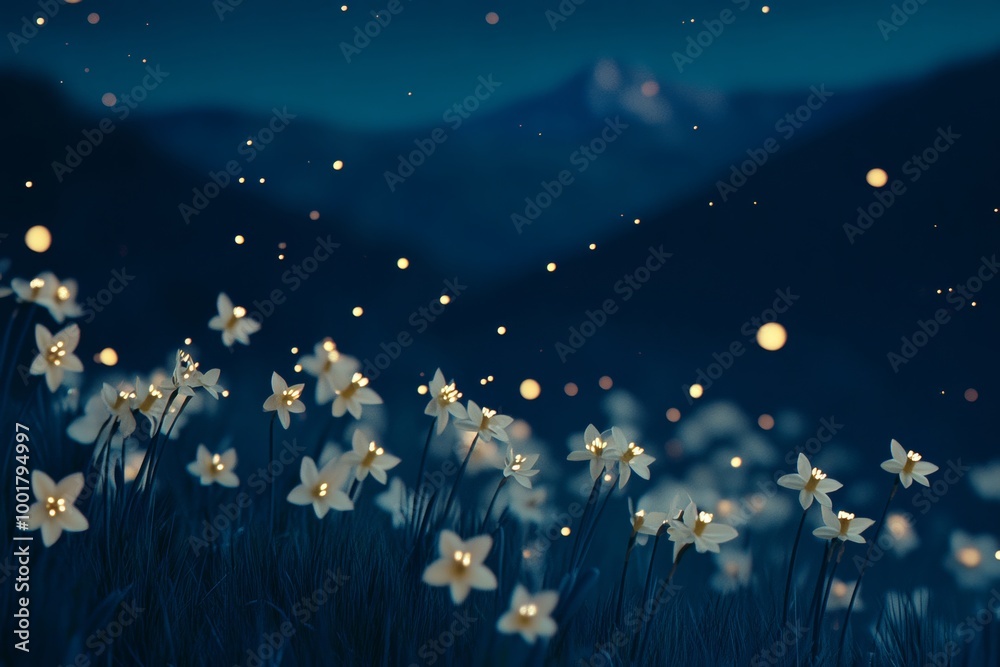 Flowers blooming at night on Mount Petrano in the Apennines of the Marche, Italy Flowers blooming at night on Mount Petrano in the Apennines of the Marche, Italy