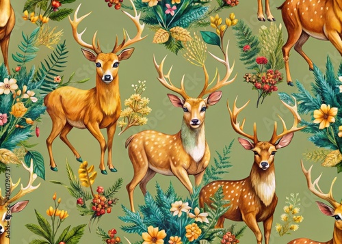 Elegant Deer Seamless Pattern for Textiles, Wallpapers, and Home Decor with Nature Inspired Design