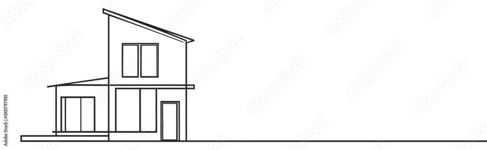 modern house line drawing. Construction concept modern house line drawing. Construction concept
