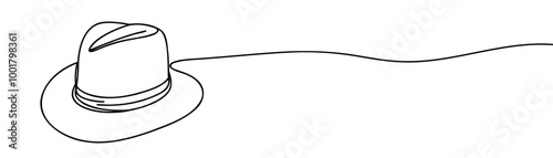 Continuous one line drawing of hat. Isolated on white background vector illustration