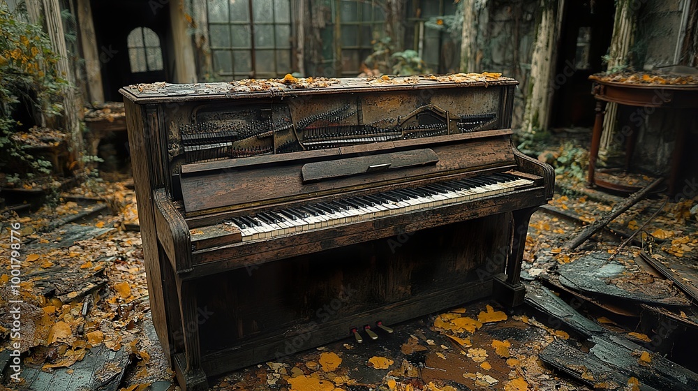 Forgotten Piano in a Ruined Building Forgotten Piano in a Ruined Building