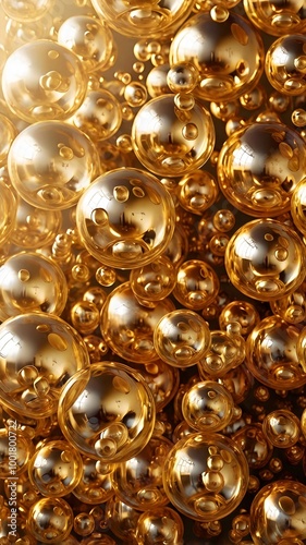 Golden Spheres Glimmering Reflection Fluid Texture Background Abstract